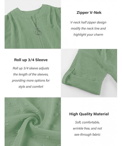 Women's Casual 3/4 Sleeve V Neck Blouses Zipper Dressy Casual Loose Summer Tops Tunics Office Shirts S-XXL Mint Green $13.49 ...