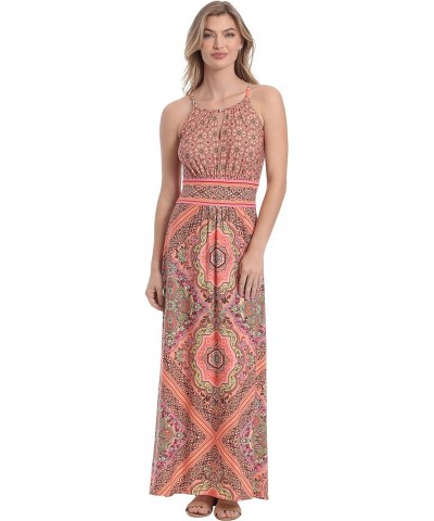 Women's Halter Neckline Signature Morris Maxi Dress Vacation Occasion Event Guest of Muskmelon/Hot Pink $31.57 Dresses