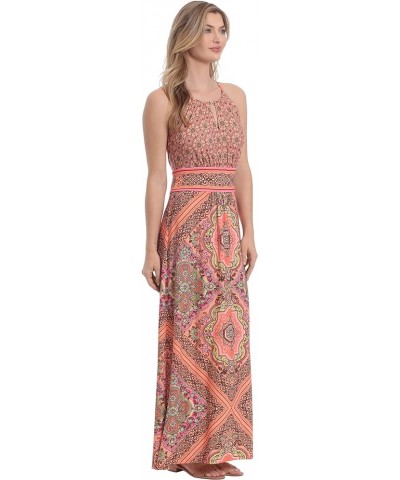 Women's Halter Neckline Signature Morris Maxi Dress Vacation Occasion Event Guest of Muskmelon/Hot Pink $31.57 Dresses