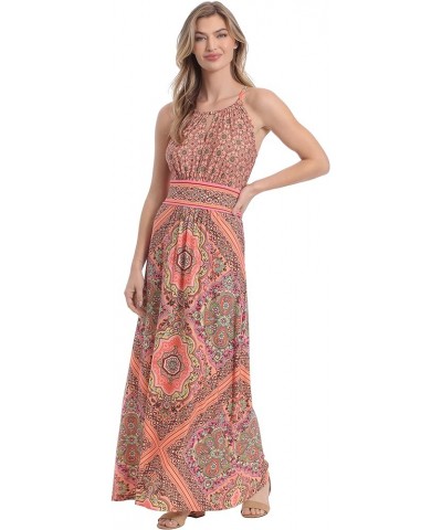 Women's Halter Neckline Signature Morris Maxi Dress Vacation Occasion Event Guest of Muskmelon/Hot Pink $31.57 Dresses