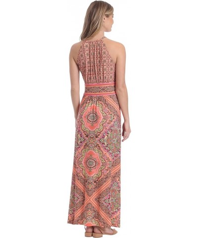 Women's Halter Neckline Signature Morris Maxi Dress Vacation Occasion Event Guest of Muskmelon/Hot Pink $31.57 Dresses