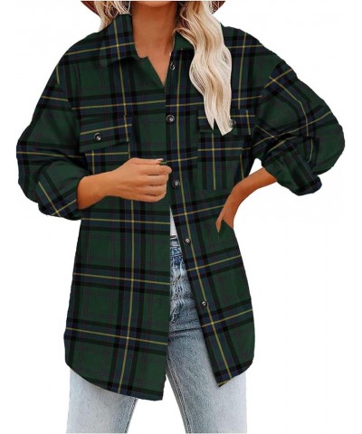 Womens Winter Plaid Wool Blend Button Down Long Sleeve Shirt Jacket Shackets Brushed Flannel Lapel Shirts Coats Tops Fashion ...