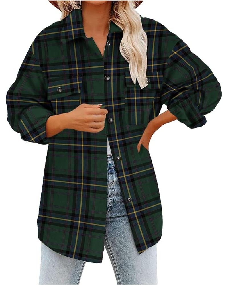 Womens Winter Plaid Wool Blend Button Down Long Sleeve Shirt Jacket Shackets Brushed Flannel Lapel Shirts Coats Tops Fashion ...