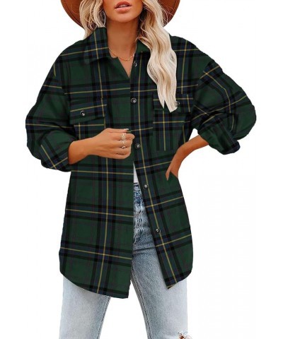 Womens Winter Plaid Wool Blend Button Down Long Sleeve Shirt Jacket Shackets Brushed Flannel Lapel Shirts Coats Tops Fashion ...