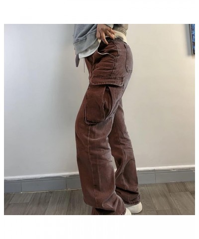 High Waist Baggy Cargo Jeans for Women Flap Pocket Relaxed Fit Straight Wide Leg Y2K Fashion Jeans Ae Brown $13.20 Jeans