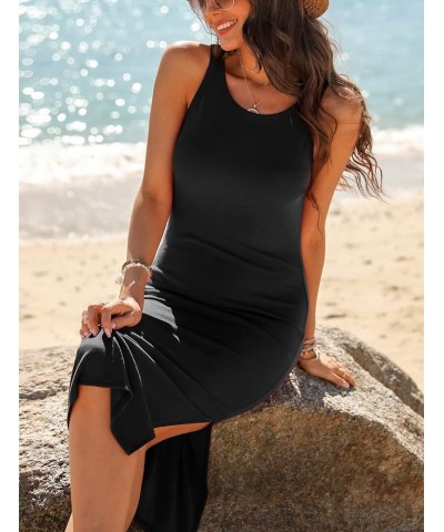 Women's 2024 Midi Dresses Casual Sleeveless Ribbed Tank Dress 01black $13.43 Dresses