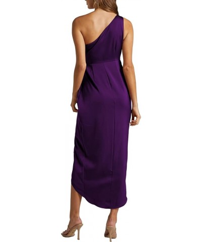 Women's One Shoulder Ruched Sleeveless Slit Split Wrap Hem Zipper Midi Dress Purple $19.68 Dresses