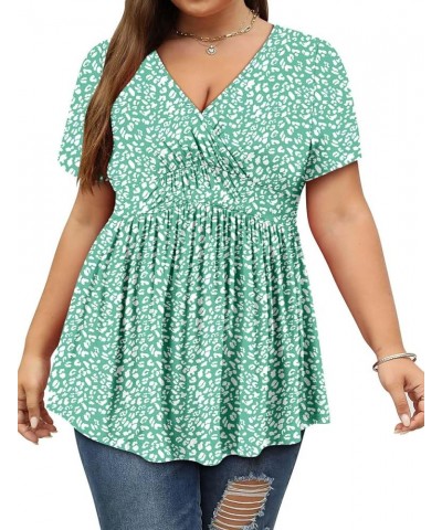 Plus Size Womens Tunic Top Short Sleeve V Neck Floral Summer Top A-mintleopard $9.51 Tops