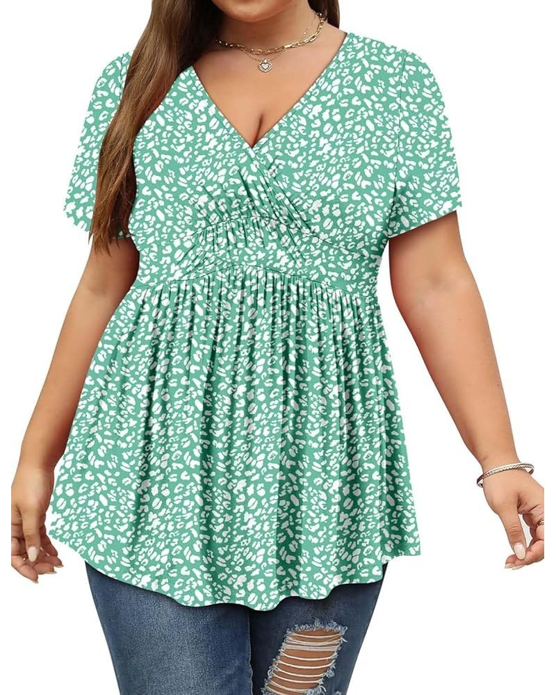 Plus Size Womens Tunic Top Short Sleeve V Neck Floral Summer Top A-mintleopard $9.51 Tops