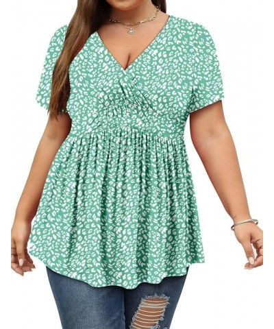 Plus Size Womens Tunic Top Short Sleeve V Neck Floral Summer Top A-mintleopard $9.51 Tops