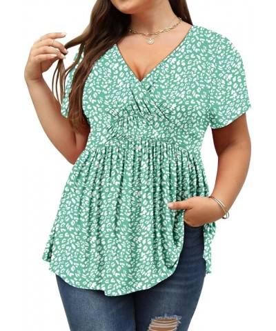 Plus Size Womens Tunic Top Short Sleeve V Neck Floral Summer Top A-mintleopard $9.51 Tops