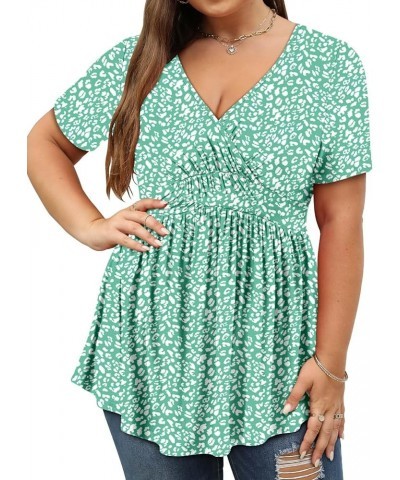 Plus Size Womens Tunic Top Short Sleeve V Neck Floral Summer Top A-mintleopard $9.51 Tops