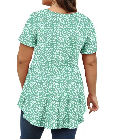 Plus Size Womens Tunic Top Short Sleeve V Neck Floral Summer Top A-mintleopard $9.51 Tops