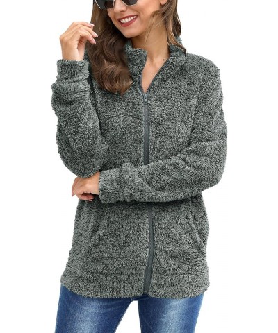 Women's Long Sleeve Full Zip Soft Warm Fleece Jacket Dark Grey $15.40 Jackets