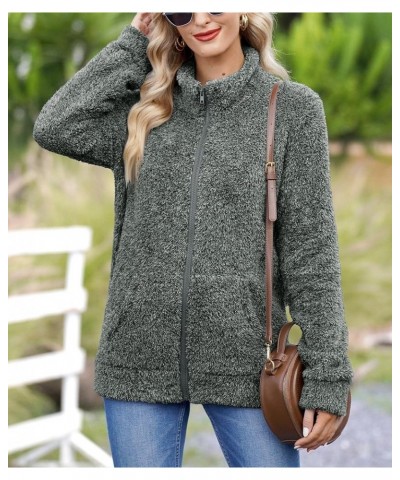 Women's Long Sleeve Full Zip Soft Warm Fleece Jacket Dark Grey $15.40 Jackets