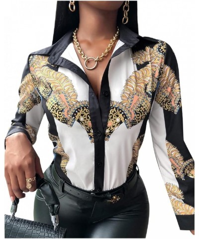 Blouses for Women Dressy Casual Colorful Long Sleeve Shirt Floral Print Tops Loose Collar Sexy T-Shirts Fashion 2023 White106...