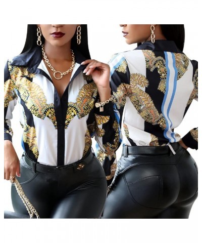 Blouses for Women Dressy Casual Colorful Long Sleeve Shirt Floral Print Tops Loose Collar Sexy T-Shirts Fashion 2023 White106...