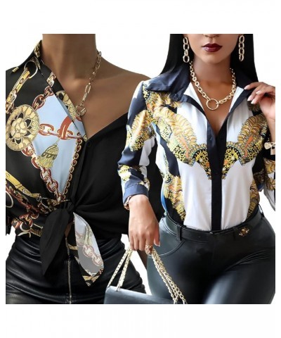 Blouses for Women Dressy Casual Colorful Long Sleeve Shirt Floral Print Tops Loose Collar Sexy T-Shirts Fashion 2023 White106...