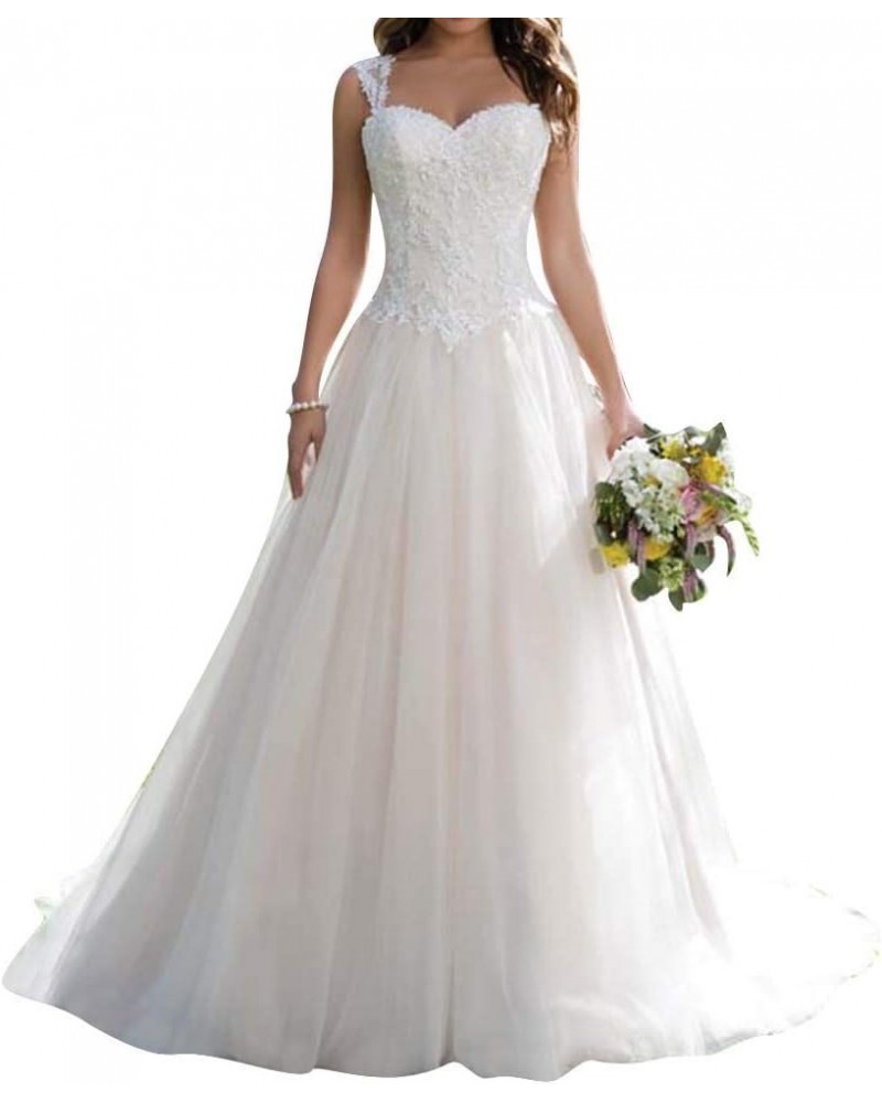 Wedding Dress for Bride Lace Bridal Gown A line Wedding Gown Sweetheart Sleeveless Bride Dress White $70.50 Dresses
