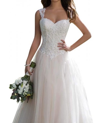 Wedding Dress for Bride Lace Bridal Gown A line Wedding Gown Sweetheart Sleeveless Bride Dress White $70.50 Dresses