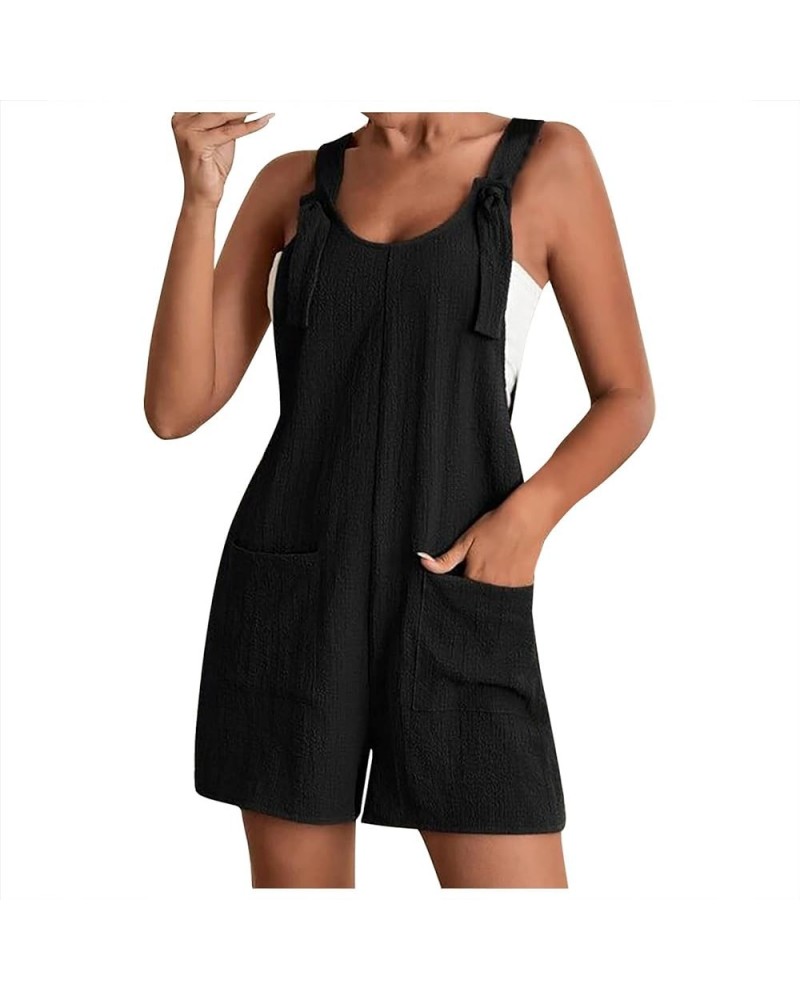 Women's Summer Shorts Overalls Casual Sleeveless Rompers Cute Adjustable Strap Knot Front Jumpsuits with Pockets Black $8.11 ...