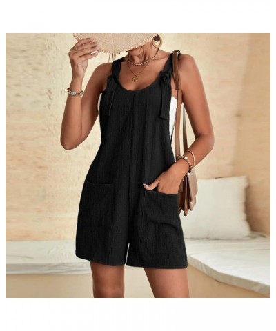 Women's Summer Shorts Overalls Casual Sleeveless Rompers Cute Adjustable Strap Knot Front Jumpsuits with Pockets Black $8.11 ...