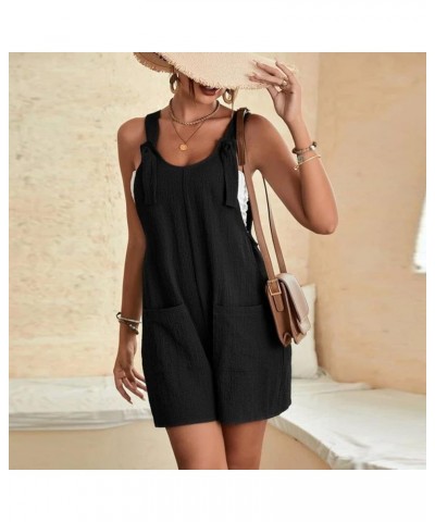 Women's Summer Shorts Overalls Casual Sleeveless Rompers Cute Adjustable Strap Knot Front Jumpsuits with Pockets Black $8.11 ...