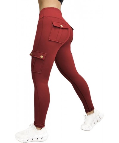 Women's Cargo Leggings with Flap Pockets Plus Size High Waisted Yoga Pants Butt Lifting Workout Leggings Red $10.29 Activewear