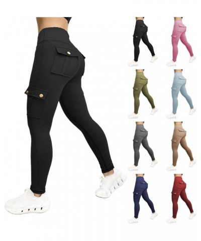 Women's Cargo Leggings with Flap Pockets Plus Size High Waisted Yoga Pants Butt Lifting Workout Leggings Red $10.29 Activewear