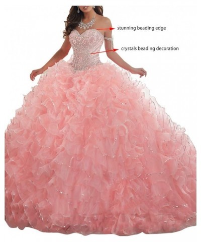 Women's Organza Ruffles Quinceanera Beaded Sweetheart Prom Ball Gown Sky Blue $69.30 Dresses