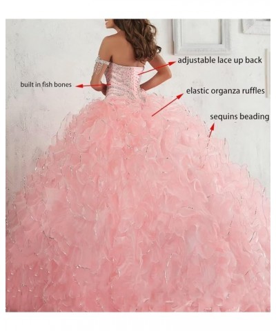 Women's Organza Ruffles Quinceanera Beaded Sweetheart Prom Ball Gown Sky Blue $69.30 Dresses