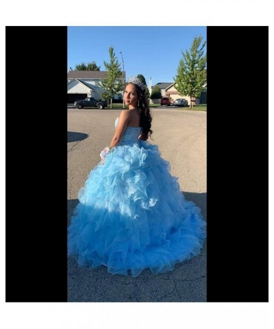 Women's Organza Ruffles Quinceanera Beaded Sweetheart Prom Ball Gown Sky Blue $69.30 Dresses