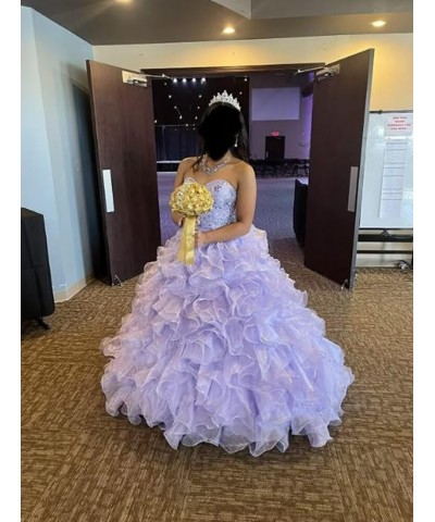 Women's Organza Ruffles Quinceanera Beaded Sweetheart Prom Ball Gown Sky Blue $69.30 Dresses