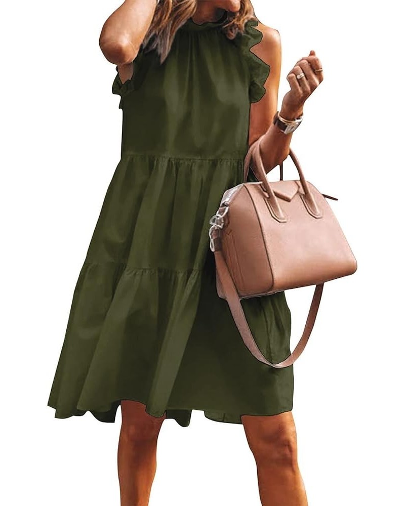Babydoll Dresses for Women,2023 Summer Cute Trendy Ruffle Sleeve Beach Dress,Romantic Flowy Ruched Mini Dress A-green $11.78 ...