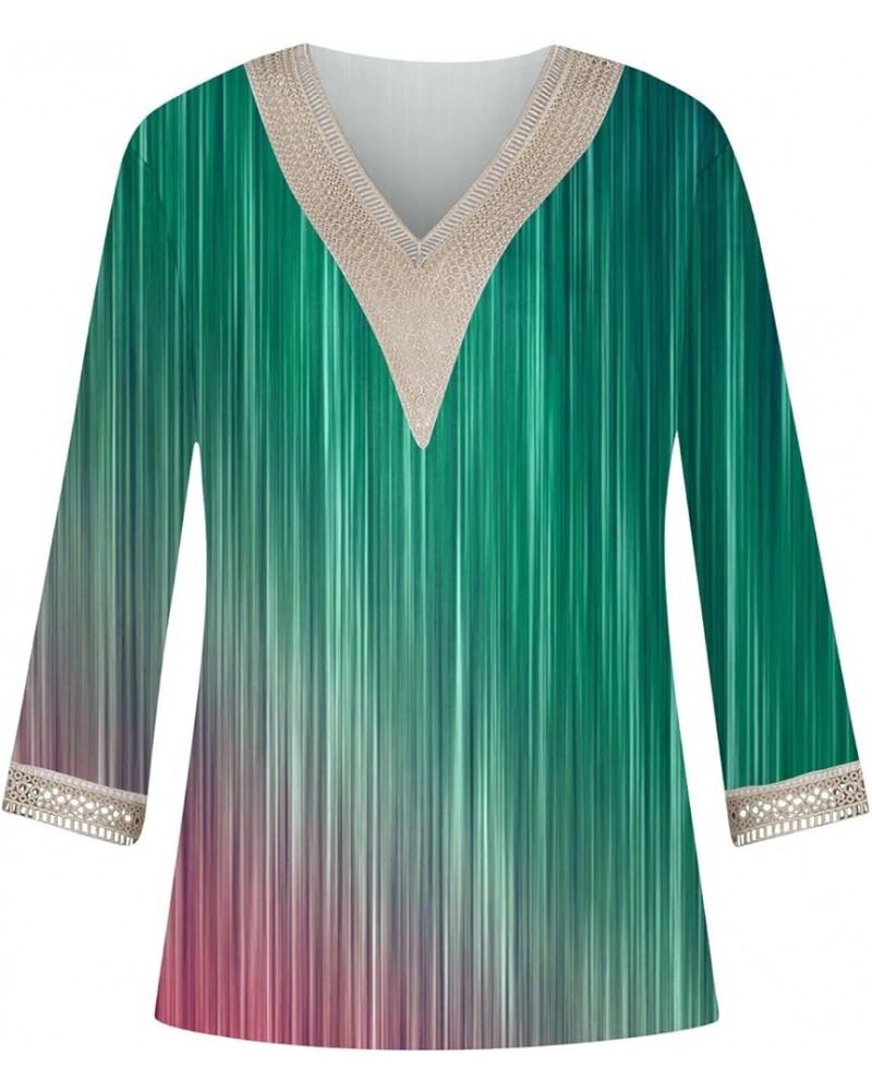 Womens Summer Tops 2023, 3/4 Sleeve Lace V Neck Shirts Printed Loose T-Shirts Trendy Elegant Casual Shirt 4-dark Green $4.06 ...