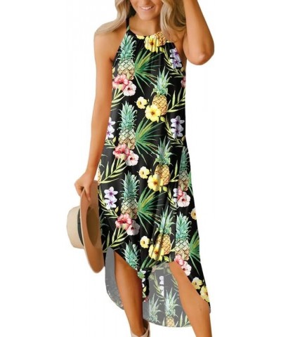 Women's Summer Casual Sleeveless Side Slit Halter Long Maxi Beach Dress Pineapple $20.64 Dresses
