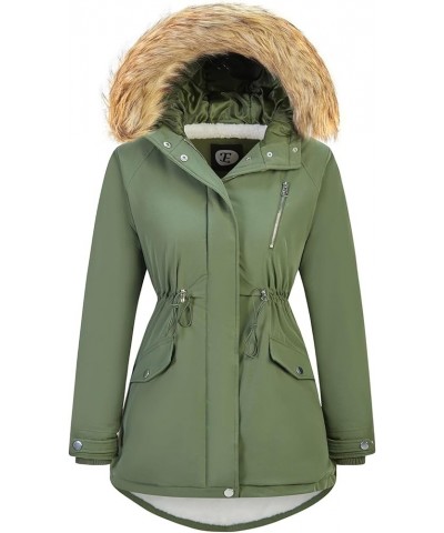 Women's Fur Hood Winter Parka Thicken Winter Jacket Coat Hooded Puffer Coat with Removable Fur Trim Upgrade Army Green $20.25...