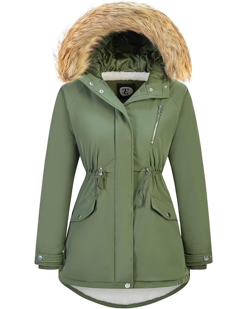 Women's Fur Hood Winter Parka Thicken Winter Jacket Coat Hooded Puffer Coat with Removable Fur Trim Upgrade Army Green $20.25...