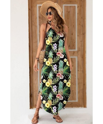 Women's Summer Casual Sleeveless Side Slit Halter Long Maxi Beach Dress Pineapple $20.64 Dresses