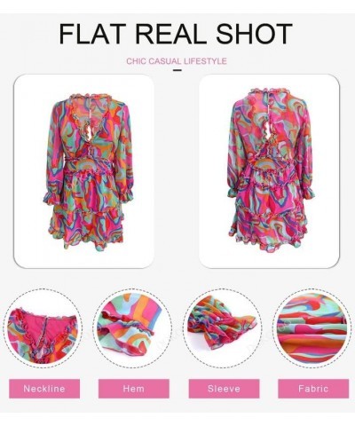 Womens 2024 Spring Summer Deep V Neck Ruffle Floral Flowy Mini Dress S Print Rose Multicolored $20.24 Dresses