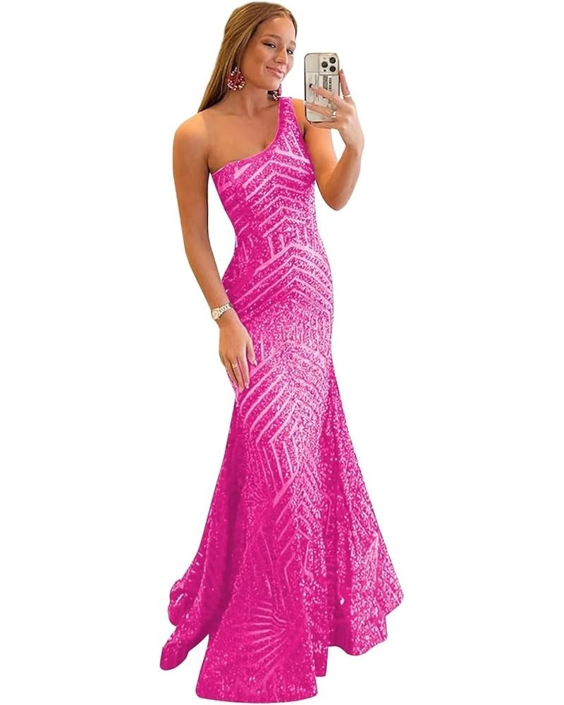 Women's Sparkly Sequin Prom Dress with Slit Floor Length Mermaid Strapless Wedding Party Ball Gowns with Pleated B-hot Pink $...