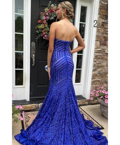 Women's Sparkly Sequin Prom Dress with Slit Floor Length Mermaid Strapless Wedding Party Ball Gowns with Pleated B-hot Pink $...