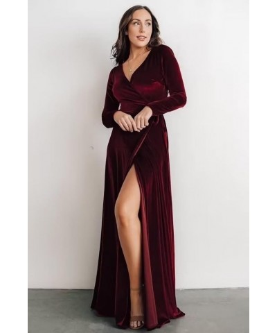 Women's V Neck Velvet Bridesmaid Dresses with Slit Long Sleeves Formal Evening Gowns Dark Blue $37.69 Dresses