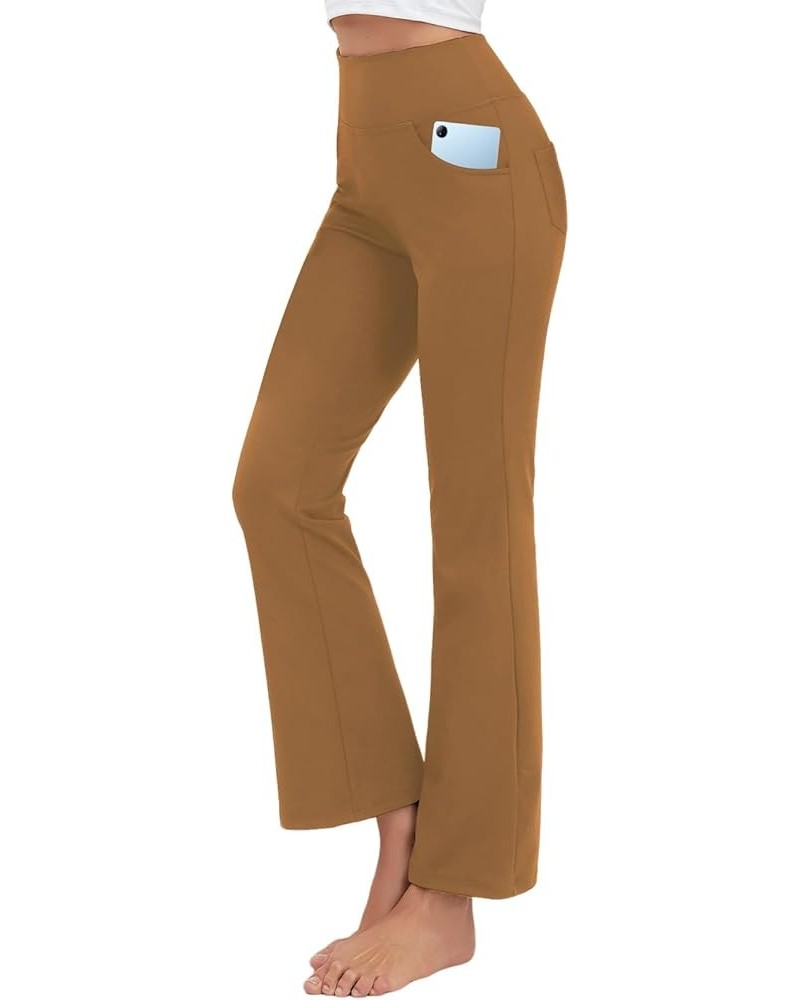 Bootcut Yoga Pants with 4 Pockets for Women Wide Leg Pants High Waist Stretch Workout/Office Legging Petite/Regular Caramel $...
