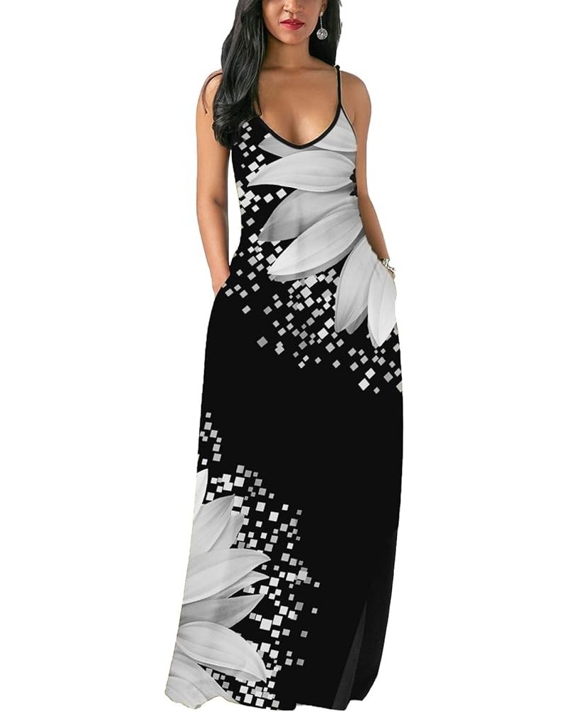 Women's Maxi Sunflower Dresses Sleeveless Long Tie Dye Dress Casual Sundresses with Pockets 9673m-white $16.66 Dresses