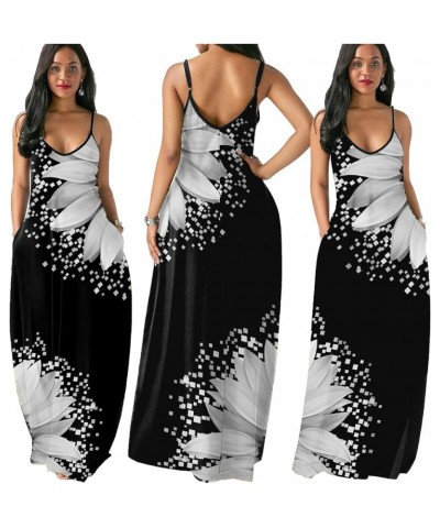 Women's Maxi Sunflower Dresses Sleeveless Long Tie Dye Dress Casual Sundresses with Pockets 9673m-white $16.66 Dresses