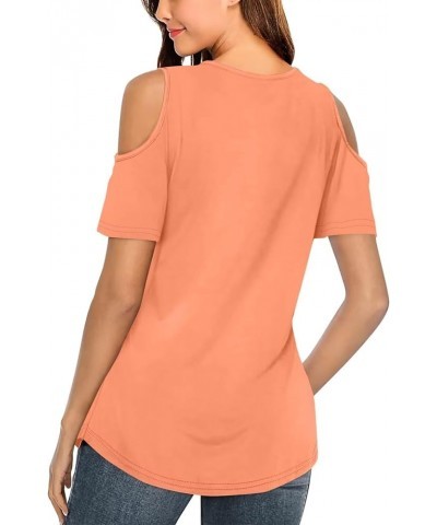 Women's Cold Shoulder Tops Short Sleeve V Neck T Shirts Basic Summer Tees B Orange $13.49 T-Shirts