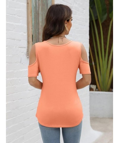 Women's Cold Shoulder Tops Short Sleeve V Neck T Shirts Basic Summer Tees B Orange $13.49 T-Shirts