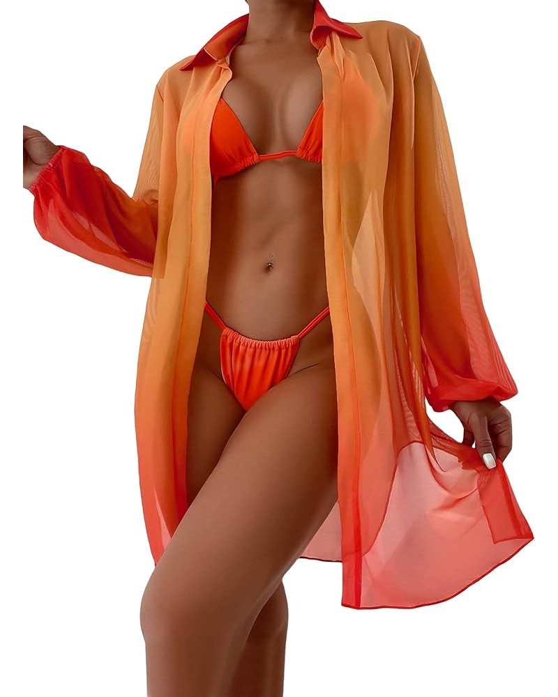Women's Ombre Split Hem Open Front Kimono Swimsuit Bathing Suit Cover Up Beach Wear Orange $12.60 Swimsuits