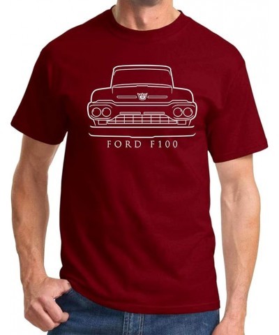 1960 Ford F100 Pickup Truck Classic Front End Design Print Tshirt Maroon $13.48 T-Shirts